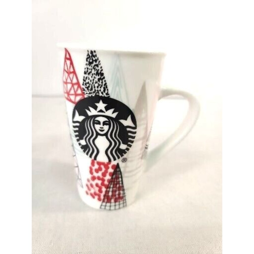 STARBUCKS 16 oz Coffee Mug Cup Tall Latte Handled Christmas Trees Holiday 2017